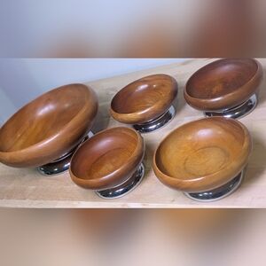 MCM Wooden Bowls with Silver Accents